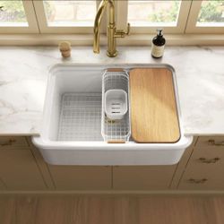 KOHLER
Audrine by Studio McGee 32.5 in. Farmhouse/Apron-Front Single Bowl Fireclay Workstation Kitchen Sink In White