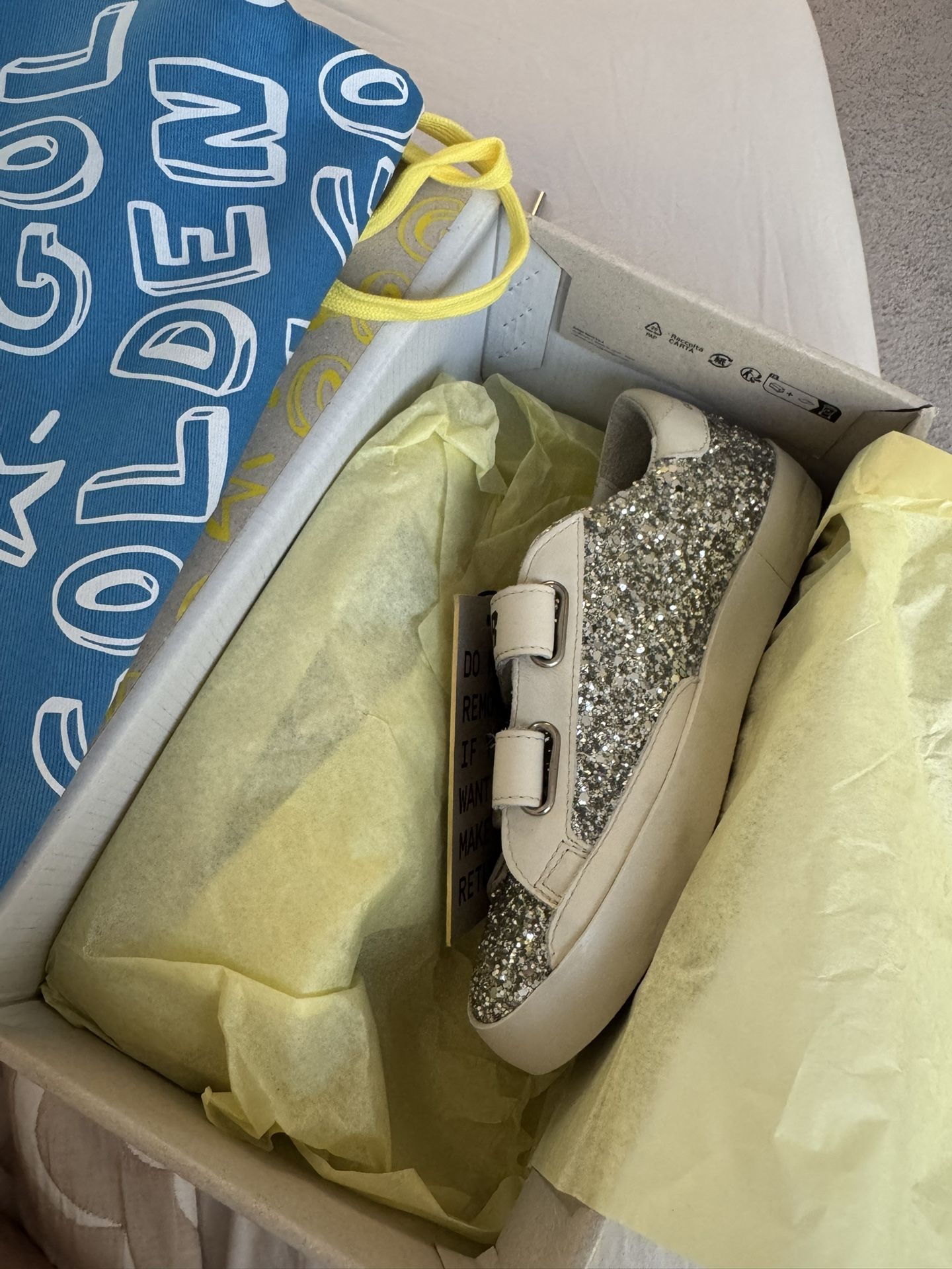 Kids Glitter Upper Leather Star and Heel Platinum/Cream