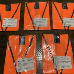 Orange Class 2 High Visibility Reflective Safety Vest with Multi-Function Pockets (5-Pack)