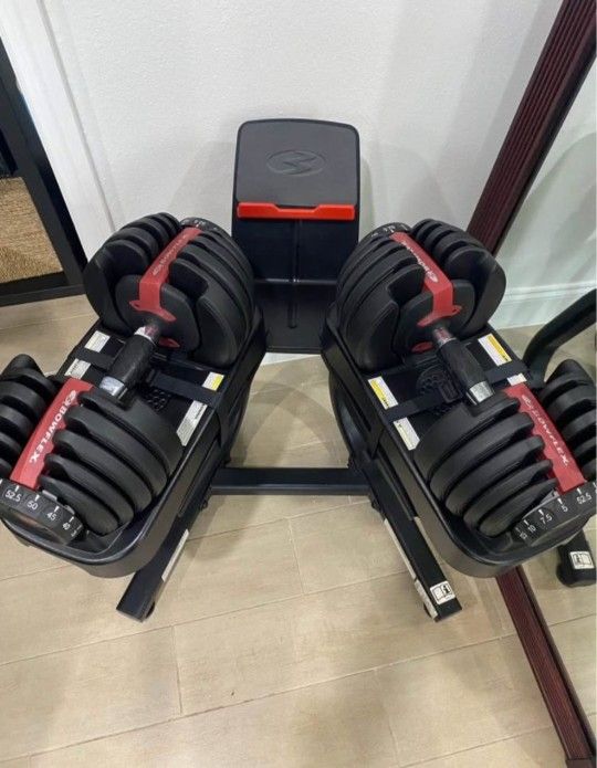 New Bowflex SelectTech Adjustable Dumbbells (2x52.5Lbs) and STAND for $350 Firm (WALNUT 91789)