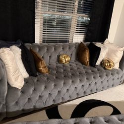 Grey Sofa & Ottoman Set – Mint Condition