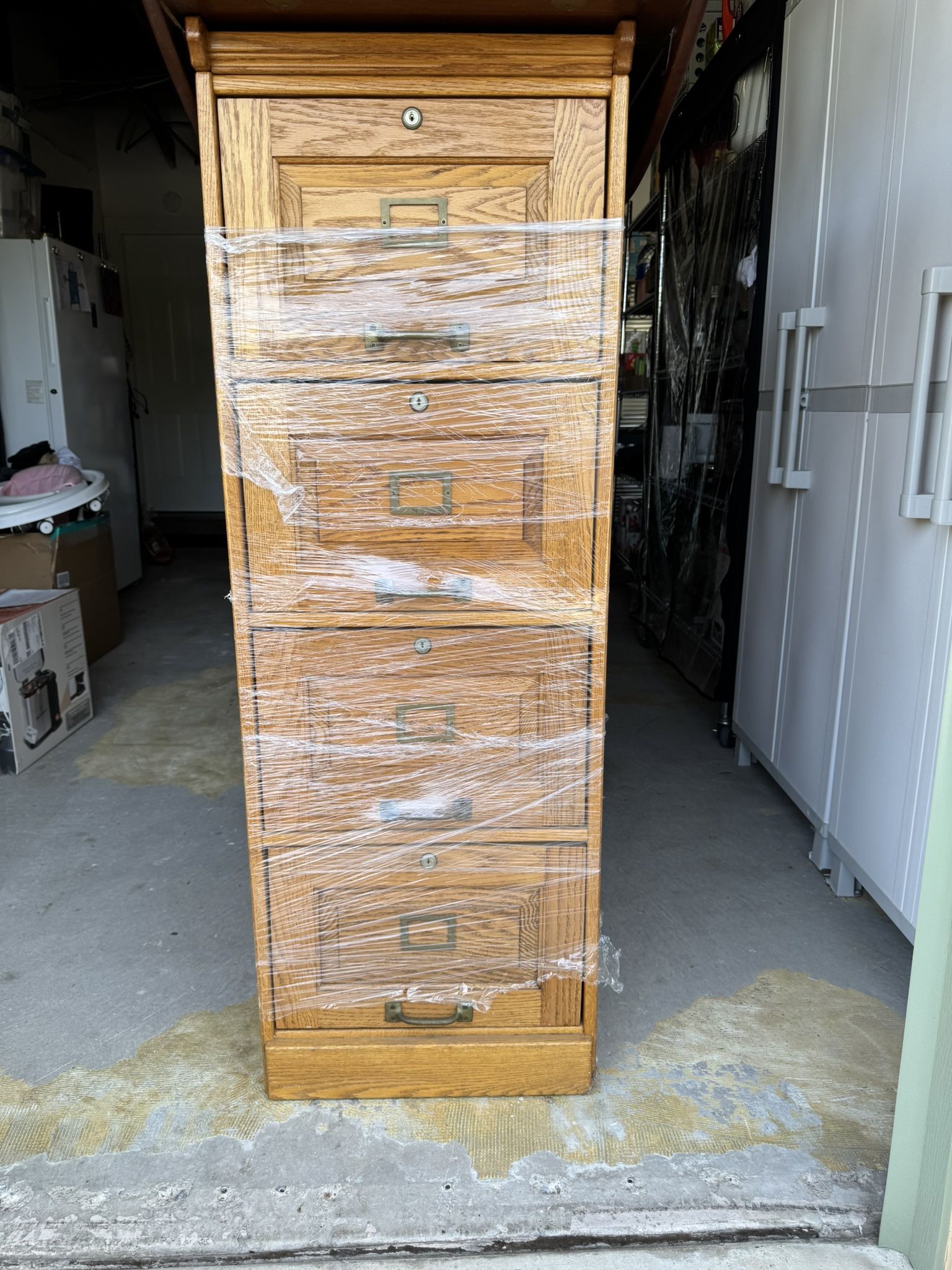 Oak Four Drawer File Cabinet