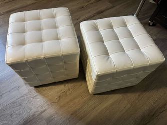 NEW Siskal White Accent Ottoman Set Of 2