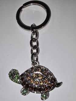 Silver-tone Crystal Turtle Keychain
