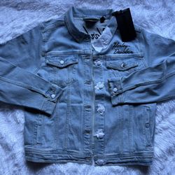 Rare Harley Davidson Silver Wing Light Indigo Denim Jacket Womens Size XL New