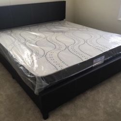 Queen Mattress Come With Bed 🛌 Frame And Free Box Spring - Free Delivery 🚚 Today To Reasonable Distance