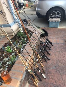 Fishing poles the prices varies and tackle boxes for sale as well