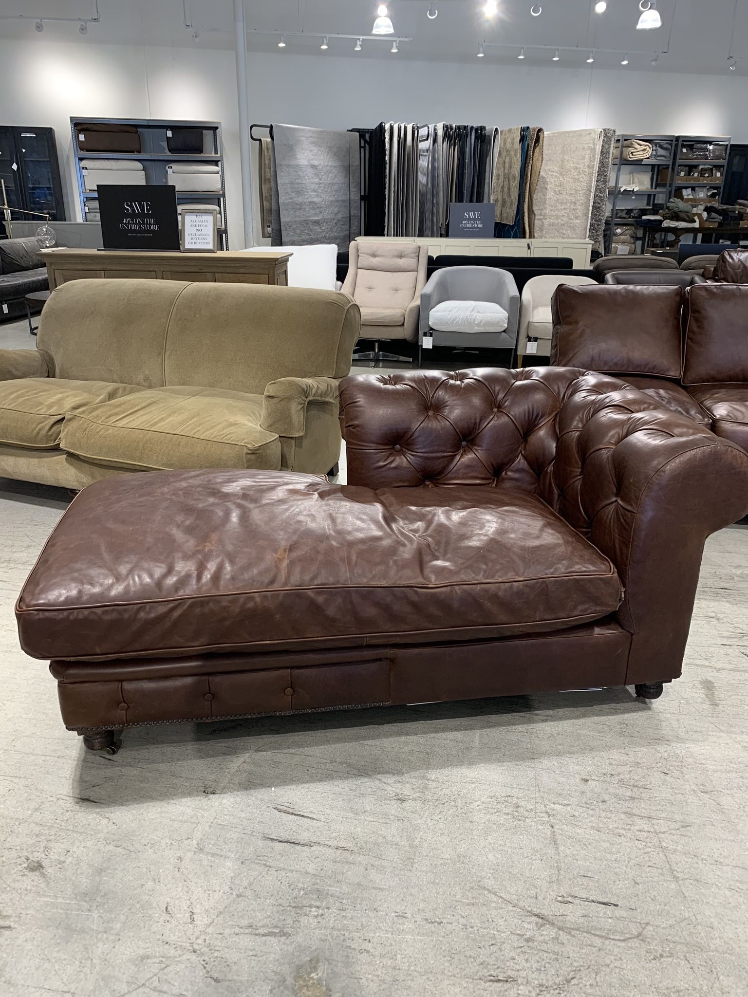 Restoration Hardware Tufted Leather Chaise 