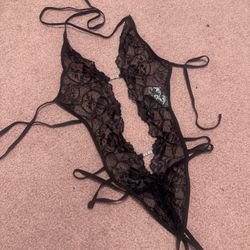 New Small Black Lace Stretchy Bodysuit Lingerie 