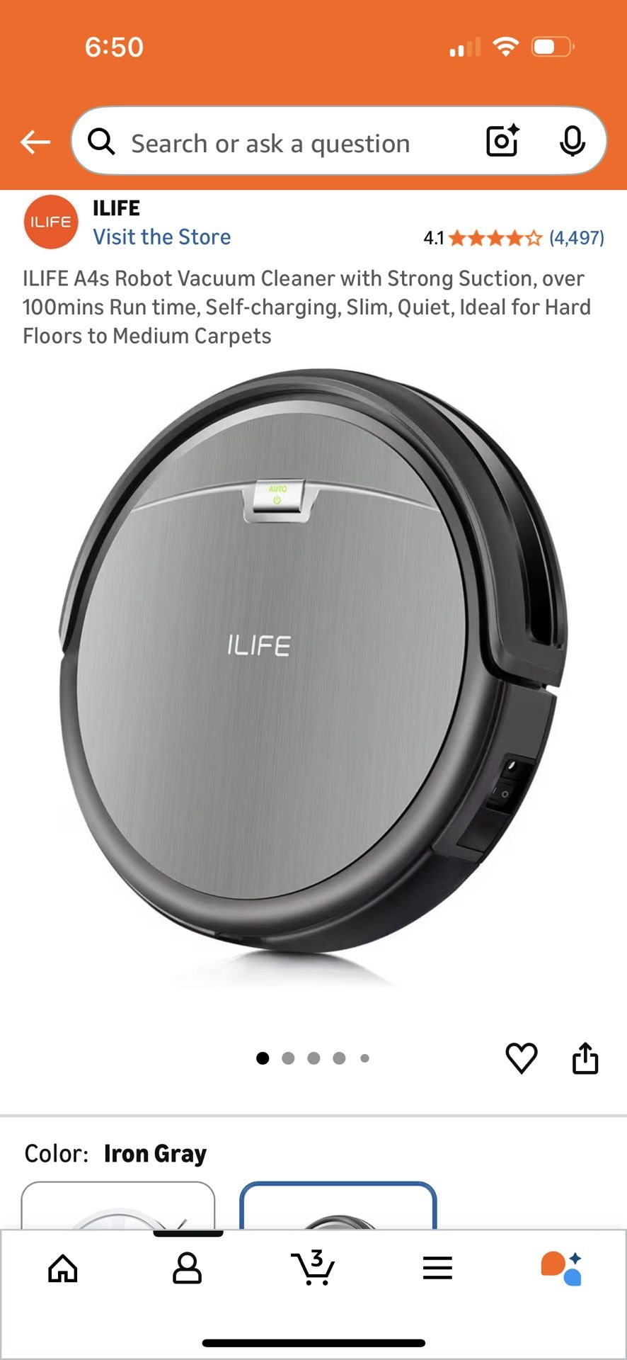 ILIFE A4s Robot Vacuum Cleaner with Strong Suction, Long Run time, Self-charging, Slim, Quiet, Ideal for Hard Floors to Medium Carpets
