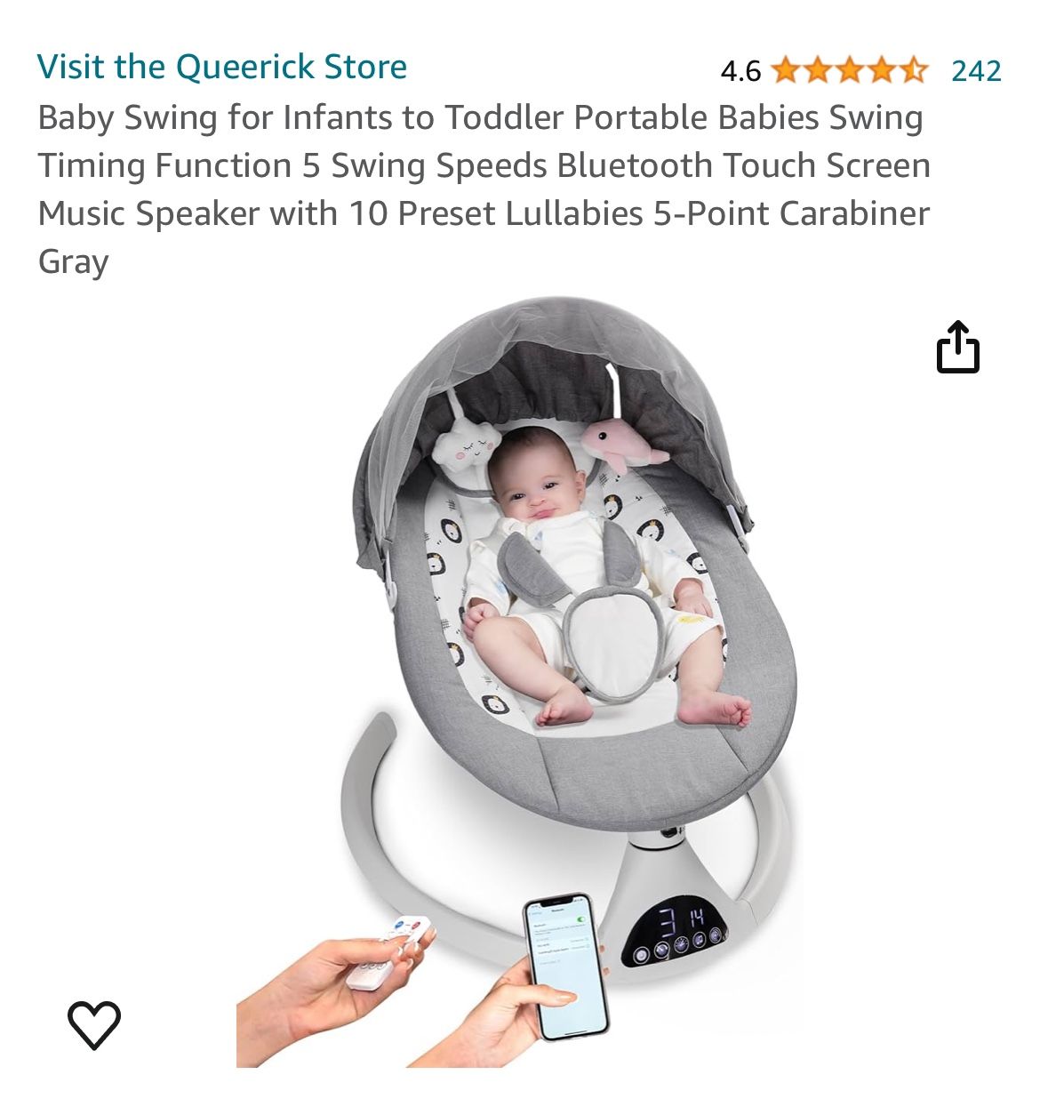 Bluetooth Portable Baby Swing (Retails $219)