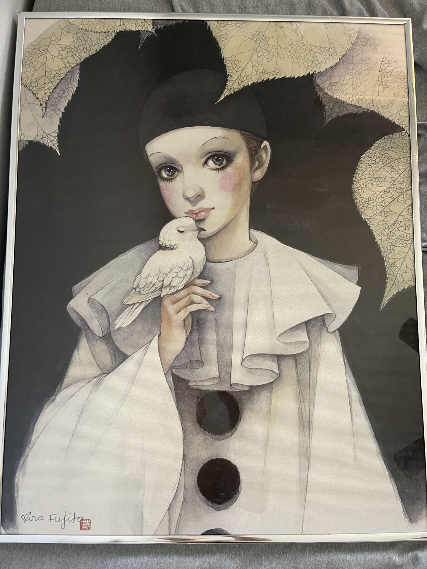 MIRA FUJITA PIERROT MIME CLOWN WITH BIRD IN FRAME