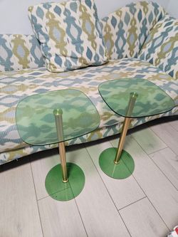 Set of 2 Green Glass Side Tables