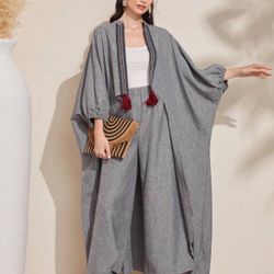 Al Najma Women'S Tassel Fringe Decorated Batwing Sleeve Two-Piece Set With Weaving Trim 2 Piece Set