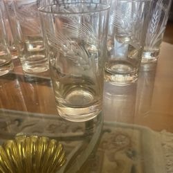 Lot Of 14? Glass Cup.Wheat Straw Pattern Drinking