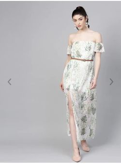Off-white & Green Floral Printed Dress Size 8-10
