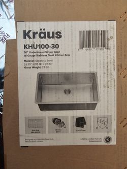 Kraus KHU100-30 30" Undermount Single Bowl 16 Gauge Stainless Steel Kitchen Sink.