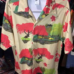 NWT Nike Men Large Dri-fit Japan Hawaii Floral Graphic Mesh Button Shirt NEW