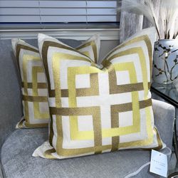 2-NWT TRINA TURK GEO DESIGN EMBROIDERED DECORATIVE PILLOWS