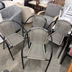 EMMA + OLIVER Set of 4 Modern PE Rattan Stack Chairs, Indoor/Outdoor Patio Dining Chairs, No Assembly Required,