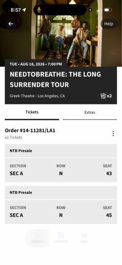 NEEDTOBREATHE Greek Theater Tonight