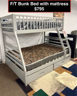 New Solid Full / Twin Bunk bed with mattress