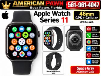 Apple Watch Series 11 46mm GPS Cell Space Gray Black Sport Band M/L MFCA4LW/A (2025) Model Pre-Owned