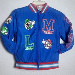 Super Mario Blue Windbreaker Jacket Size 8 Kids like New
