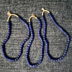 Lot Of 3 Vintage Strands Glass Cobalt Blue African Beads Ghana Jewelry Craft Supply