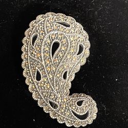 Designer Judith Jack Marcasite Paisley Brooch
