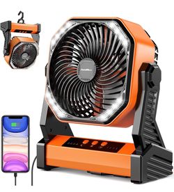 20000mAh Battery Powered Camping Fan, 58Hrs Rechargeable Portable Fan, 400LM Light, 360° Hook,