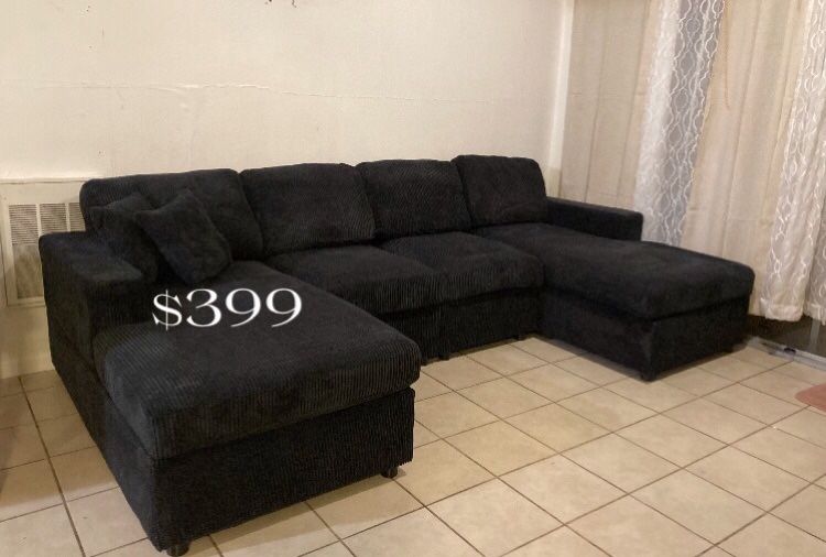New! U Shape Black Sectional Sofa, Double Chaise Sectional 