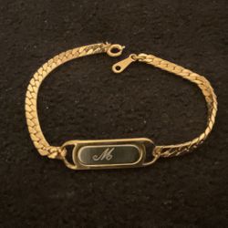 6” Gold Plated Herringbone Bracelet With Silver Initial(M) ,by Avon 
