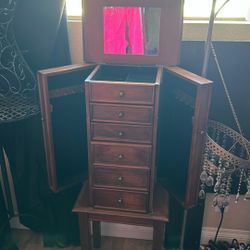 Solid Wood, 3 Foot Jewelry Box Green Velvet Interior