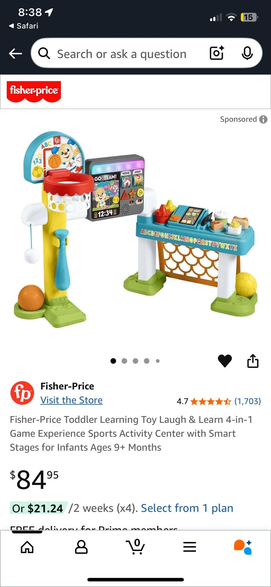Fisher-Price Toddler Learning Toy Laugh & Learn 4-in-1 Game Experience Sports Activity Center with Smart Stages for Infants Ages 9+ Months