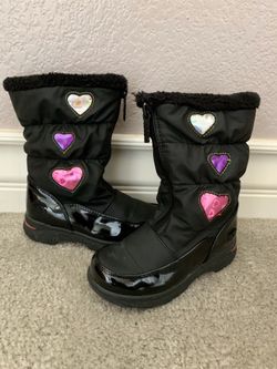 Totes Heart Toddler Girls Waterproof Boots Winter | Color: Black/Pink | Size: 12 Girls