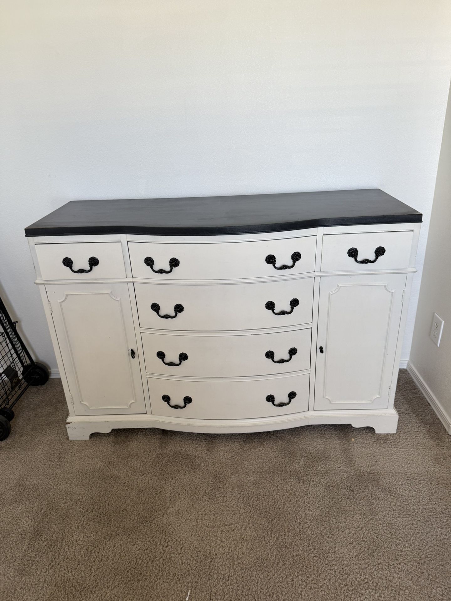 Antique White Dresser With Black Top Length 51.5 In/18 Width/34 In Heigth