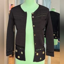 Roberto Cavalli Black Knit Cardigan Gold Buttons, US 4
