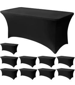 Lemict 6FT Black Table Cloth - 10 Pack Fitted Stretch Rectangle Spandex Tablecloth, Washable Table Cover for Party, Picnic, Wedding, Banquet, Birthda
