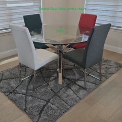 Modern Round Glass Dining Table with 4 Chairs