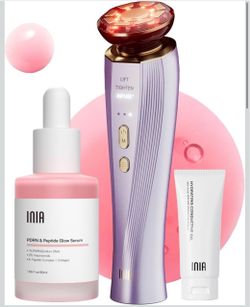 New INIA Lifting Tightening Facial Massager w/ Red Light Serum & Gel Purple