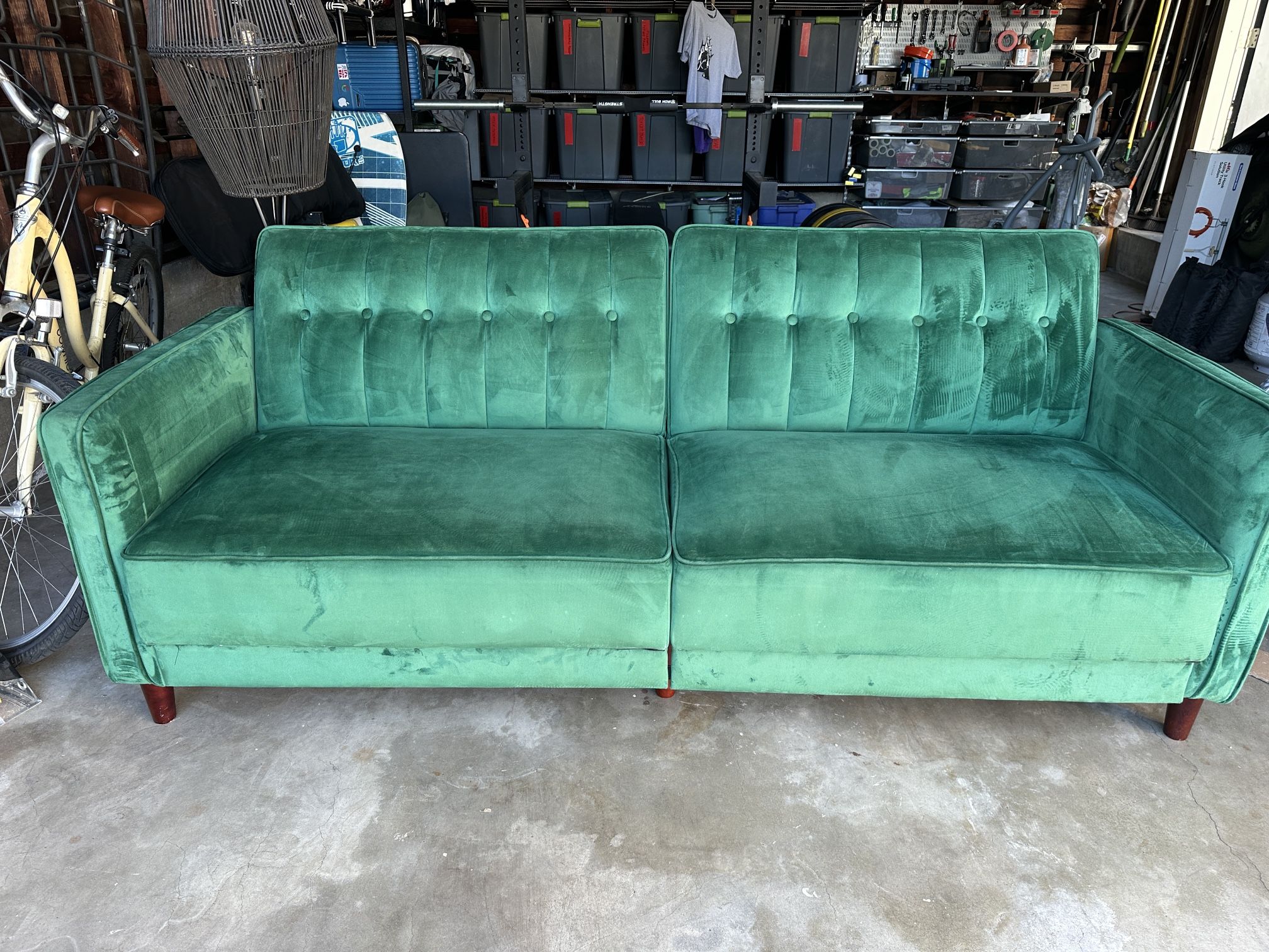 Green Velvet Sofa Couch Bed / sleeper