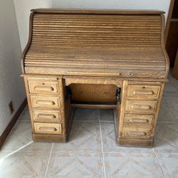 Solid Oak Roll-Top Desk