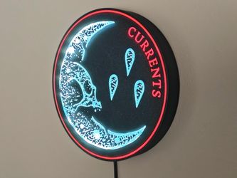 CURRENTS metalcore band logo illuminated moon-skull LED sign - Cyan and Red