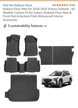 Floor Mats for 2020-2025 Subaru Outback - All Weather Custom Fit for Subaru Outback Floor Mats & Trunk Mat & Backrest Mats Waterproof Interior