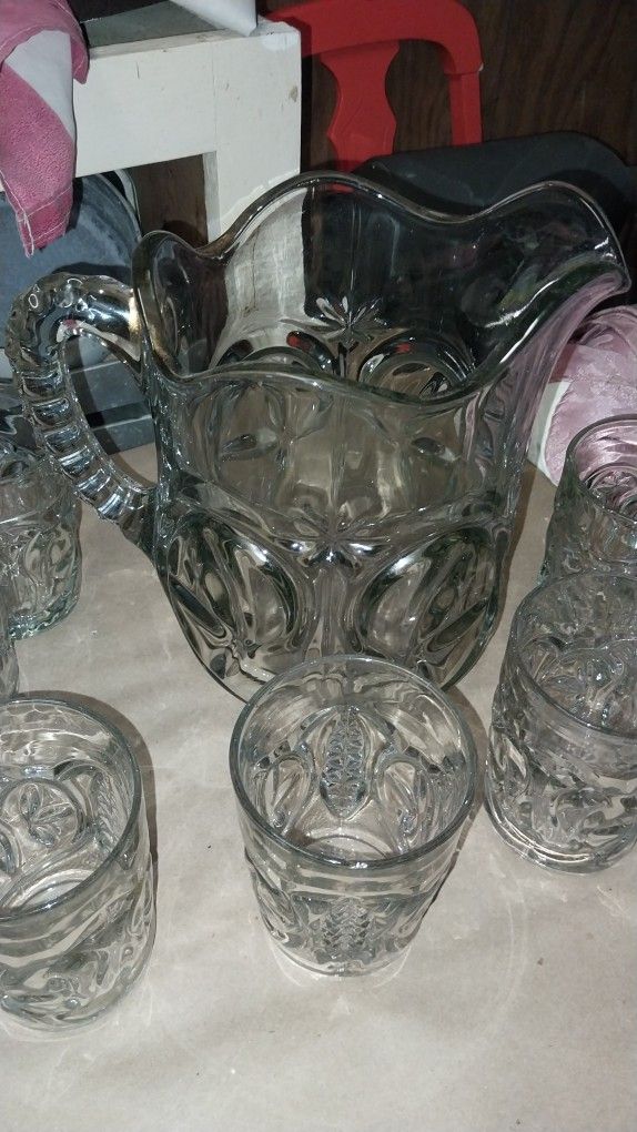Vintage Uranium Glass Pitcher Set