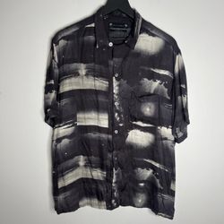 All Saints Night Sky Shorts Sleeve Button Down Shirt Mens Large Black