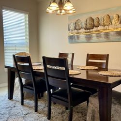 Solid Wood Dining Table (72–90”) + 4 Chairs