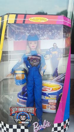 50th anniversary nascar barbie, in box.