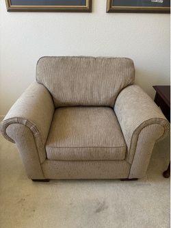 Beige corduroy sofa and matching chair